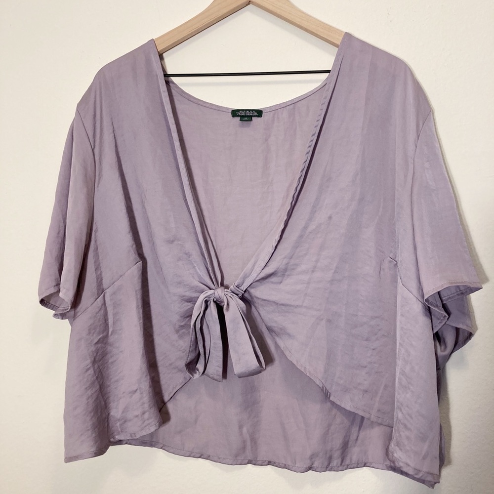 Lavender Silky romantic tie front top